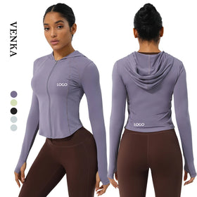 Ladies Lightweight Nylon Sweatshirt Zip Thumb Hole Design Custom Logo Sun Protection Breathable Plus Size Sports Clothing for
