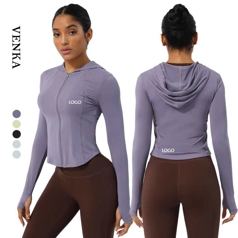 Ladies Lightweight Nylon Sweatshirt Zip Thumb Hole Design Custom Logo Sun Protection Breathable Plus Size Sports Clothing for