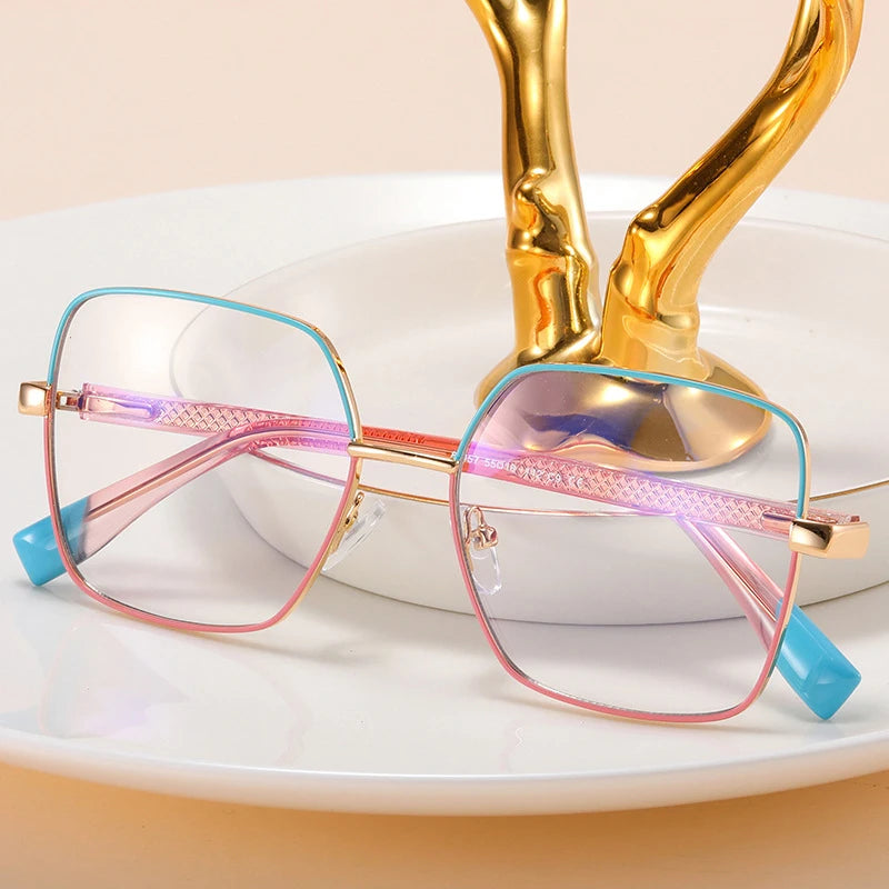 Luxury Anti Blue Light Glasses Women Candy Color Oversized Square Eyeglasses Computer Goggles Eyewear Two Color Frame
