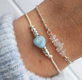 Zooying Aquamarine Silver Beaded Dainty Silver Bracelet March Birthstone Crystal Bracelet
