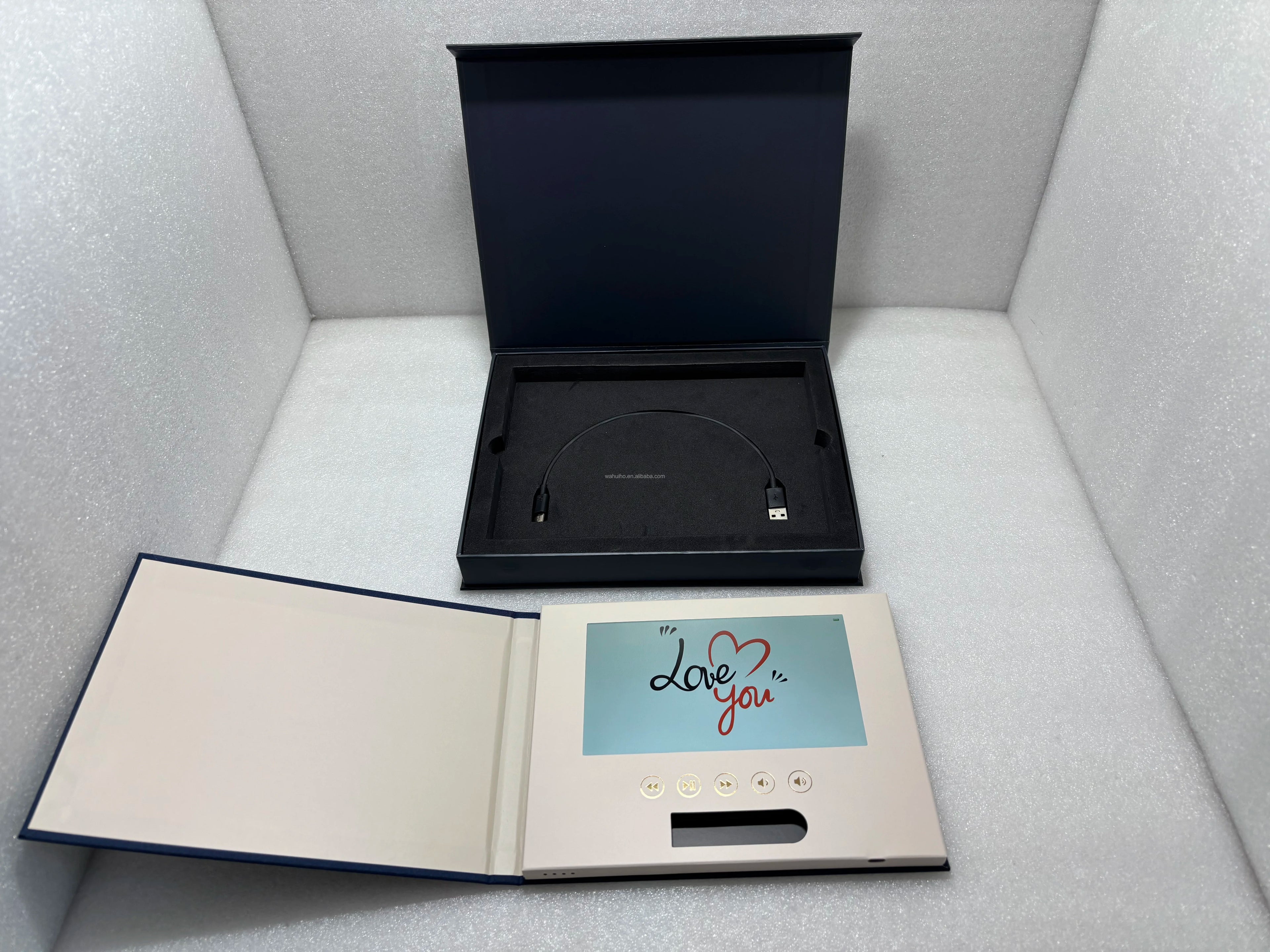 Our Wedding Memory Book Linen Hardcover Video Album Gold Foil Elegant Wedding Brochure & Video Gift Card