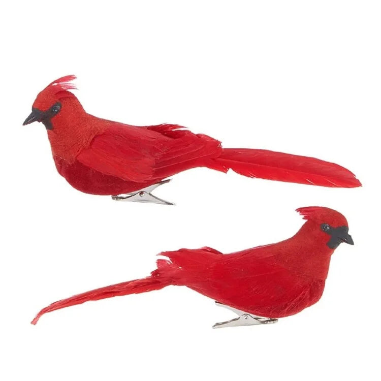 Christmas Decoration 7-inch Clip-On Cardinal Ornaments Artificial Birds