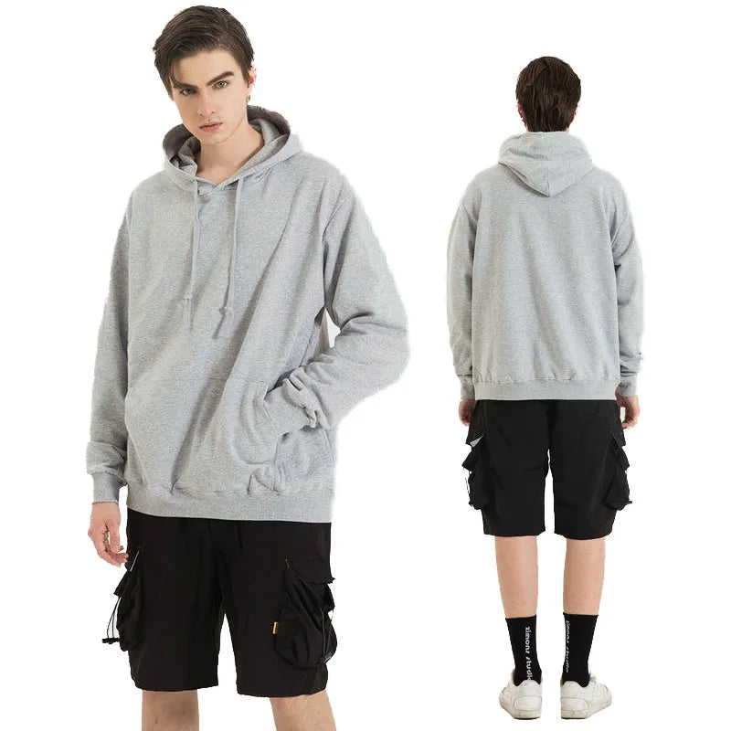 Unisex Premium Cotton Pullover Hoodie Set Heavyweight Drop Shoulder Streetwear Custom Logo for Men Solid Pattern Spring Season