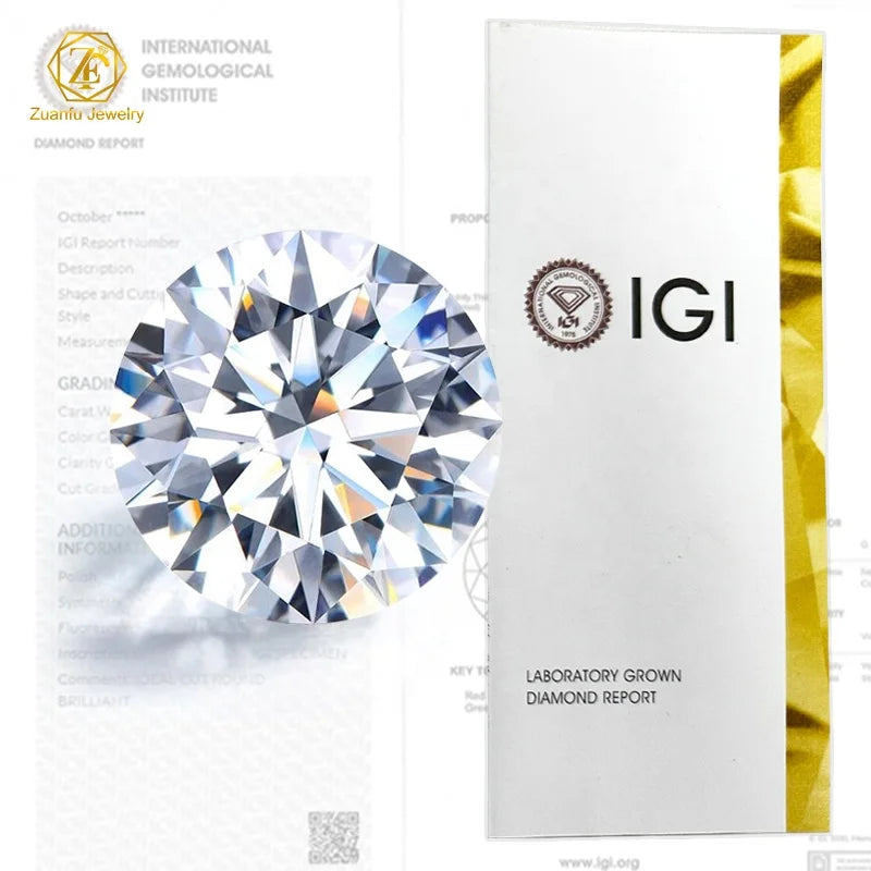 IGI Certified 1ct 1.5ct 2ct 3ct Lab Grown Diamonds VS1 Clarity D Color Round Cut Factory Price HPHT CVD Synthetic Lab Diamond