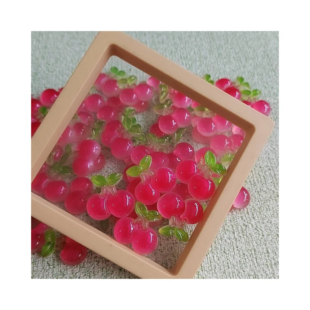 Clear Hot Pink Cherry Resin Fruit Flat Back Cabochons for Hairpin Scrapbooking DIY Jewelry Craft Decoration Accessories