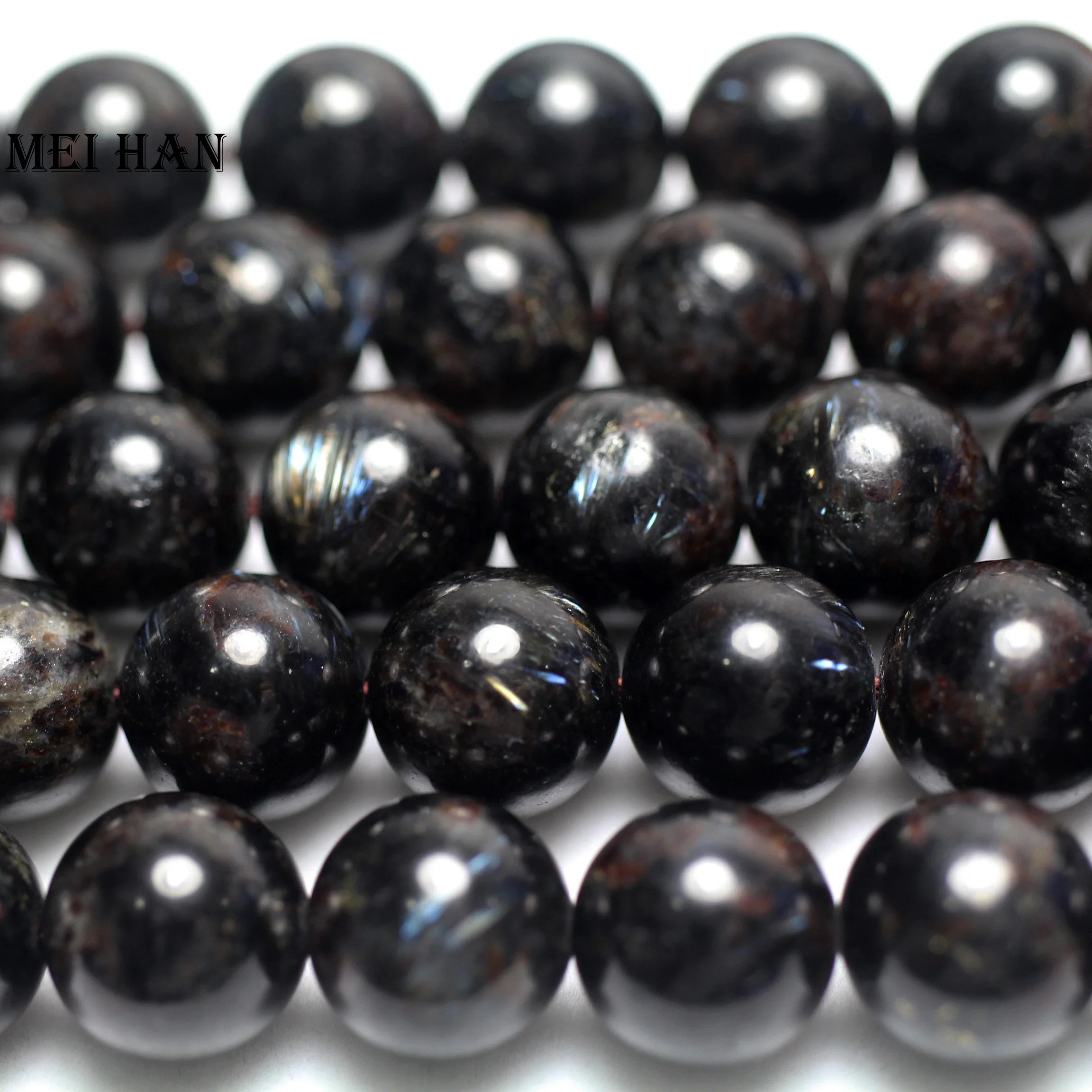 Meihan Wholesale Natural Astrophyllite Hornblende Smooth Round Loose Beads Stone for Jewelry Making Design DIY