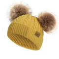 Wholesale Winter Kids 100% Cotton Skein Crochet Knitted Double Faux Fur Pom Pom Beanies Custom Label Toddle Baby Hats