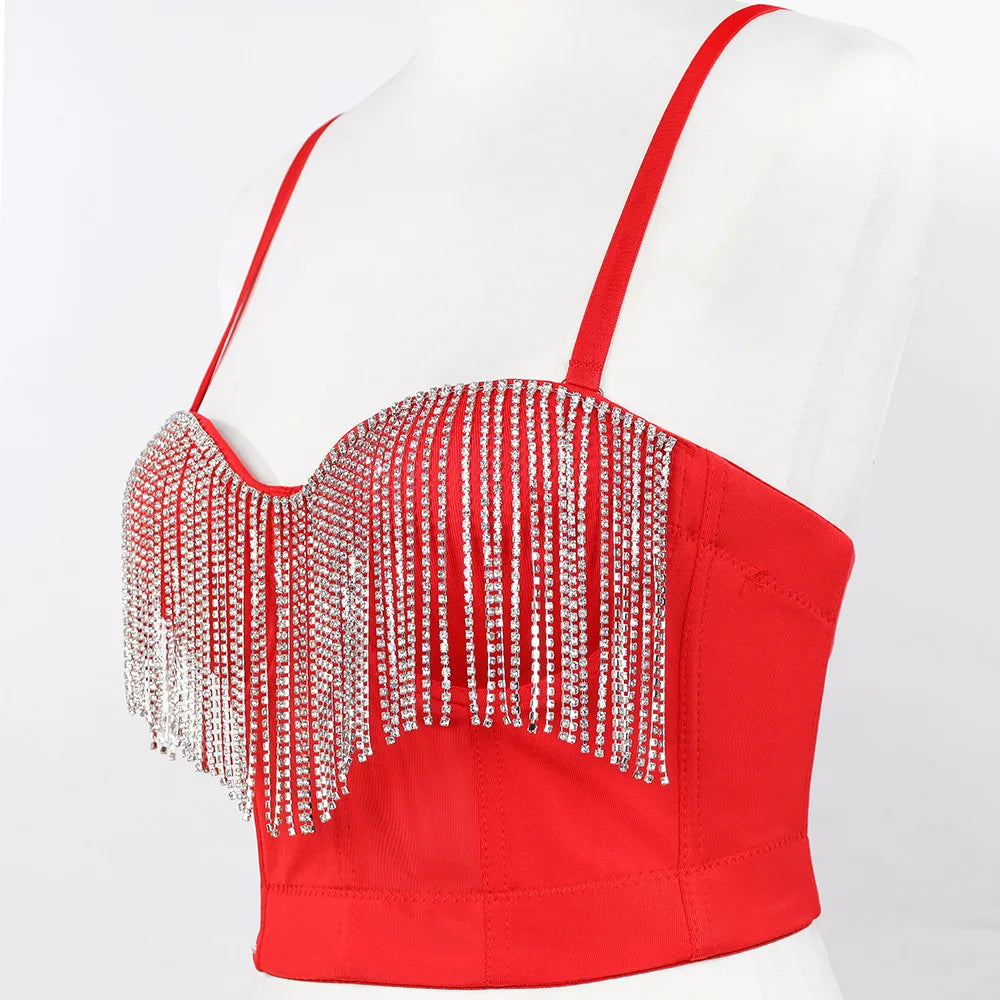 2022 Women's Sexy Corset Top Bustier Short Club Clothing with Rhinestone Girls' Elegant Tops