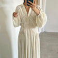Boutique Wholesale 2026 Spring New French Elegant V-neck Patchwork Lace Hook Flower Design Loose Long Sleeved Women's Dress