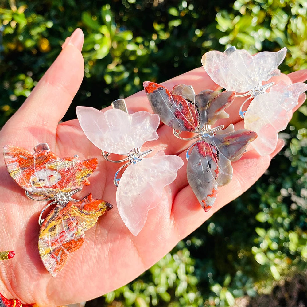 Hot Sale Natural Crystal Crafts Stone Mixed Crystal Butterfly Hairpin clear Quartz Green Butterfly Hairpin for Women Gifts
