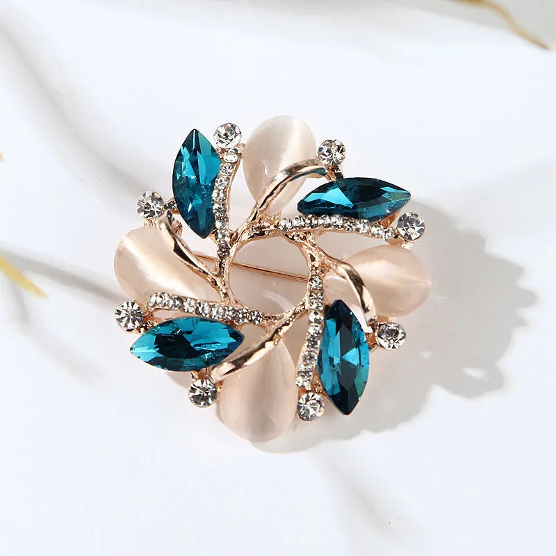 Hot Sale Women Jewelry Corsage Cross Brooch Pin Accessories Crystal Rhinestone Opal Flower Brooch Pin for Dress Decor