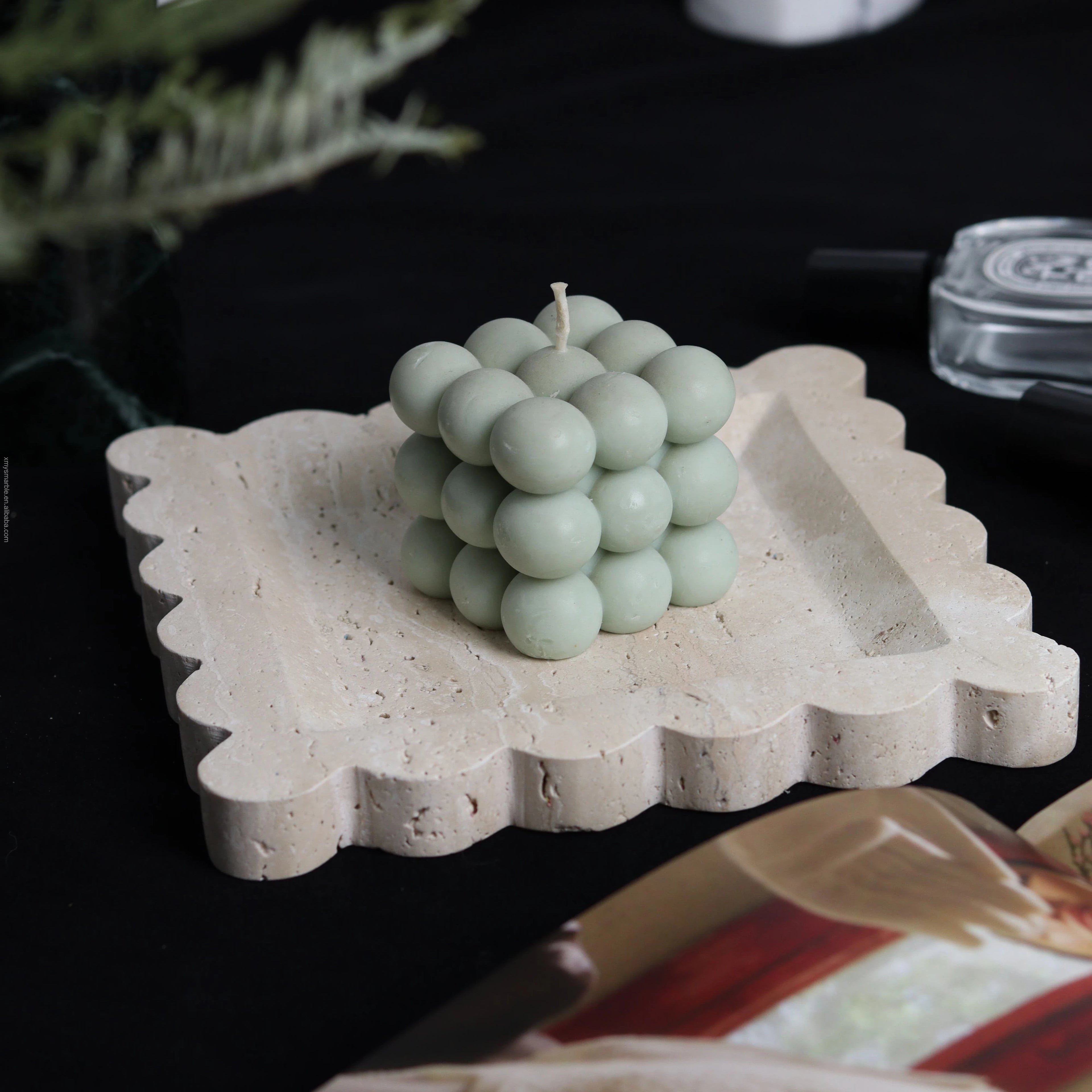 YUSHI Simplicity of European and American Style Natural Travertine Serving Tray for Home Living Room Decor