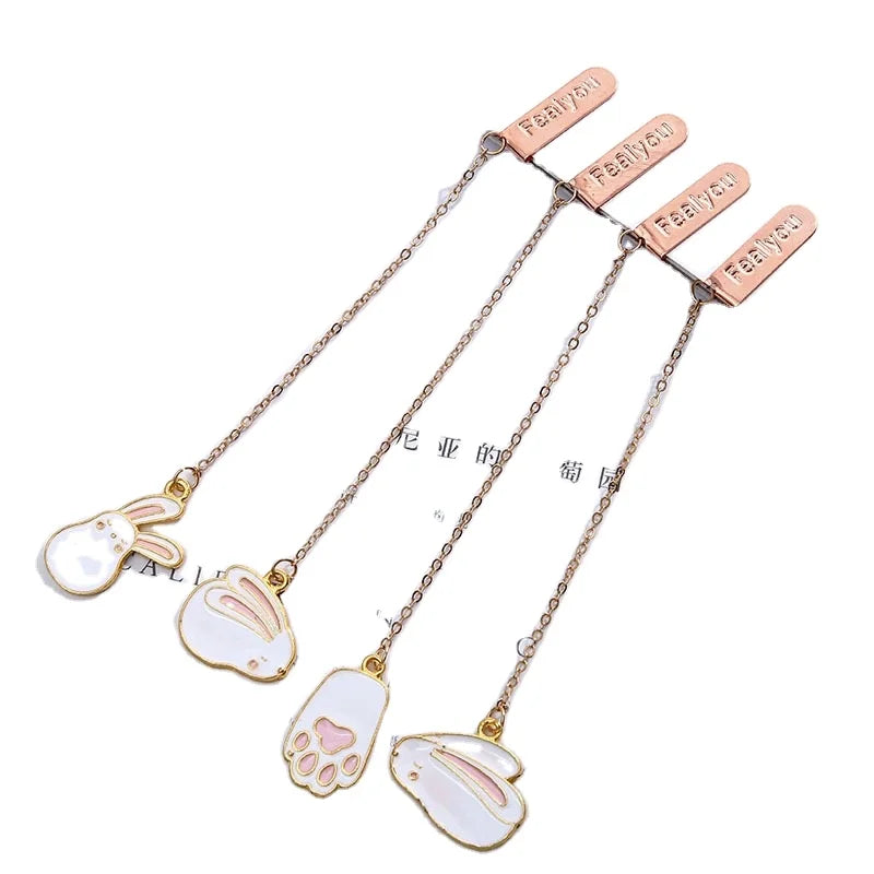 Vintage Golden Hollow Chain Bookmark Cute Rabbit Paw Aluminum Alloy Leaf Bookmarks Badge Holder & Accessories 14.5cm