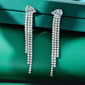 925 Sterling Silver Tennis Chain Tassel Dangle Earring Cubic Zirconia Crystal Statement Dangle Earrings