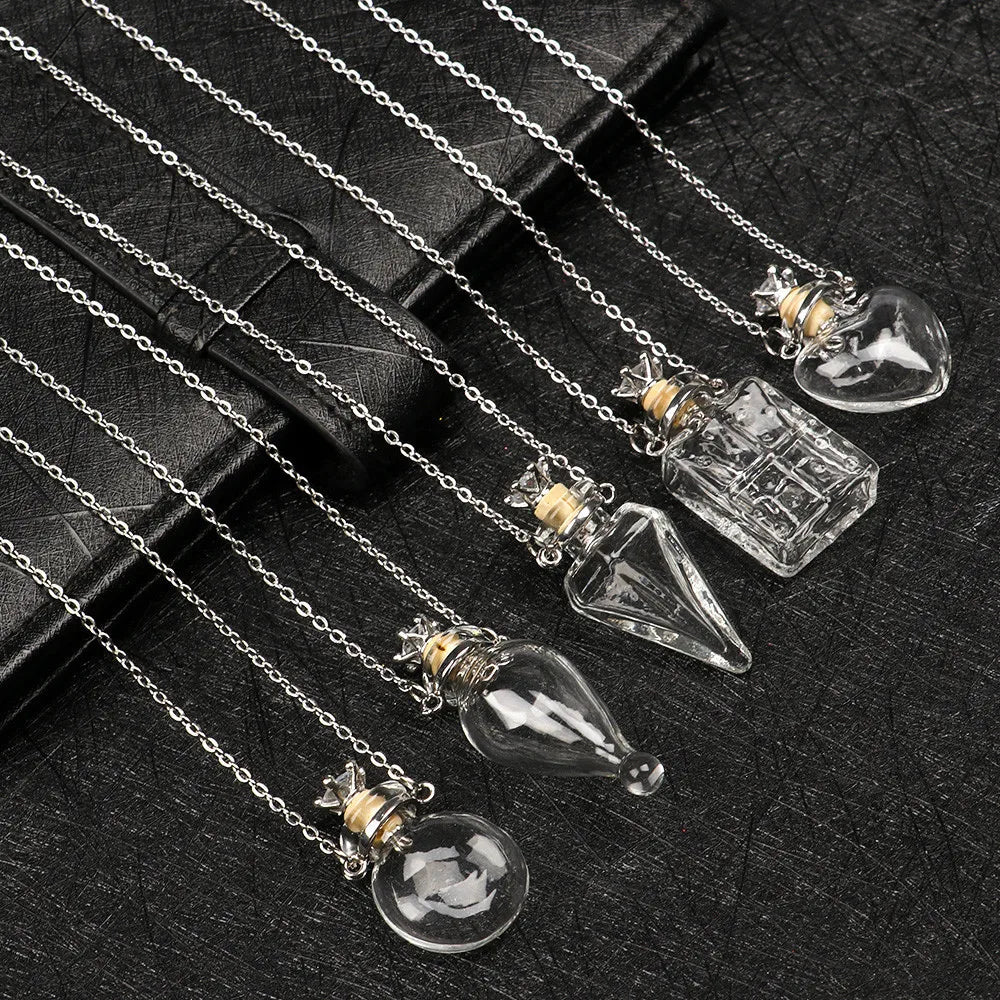 Clear Heart Vial Perfume Bottle Ash Water Drop Bottle Necklace Stainless Steel Chain Make a Wish Blood Vial Necklace