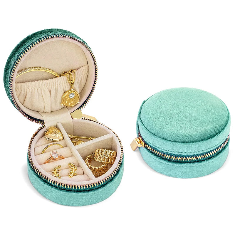 No Waiting Velvet Huge Capacity Green Travel Jewelry Box Luxury Vintage Style Portable Jewelry Organizer