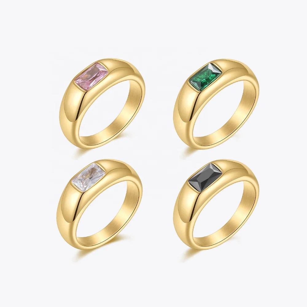 Wholesale High Quality PVD 18K Gold Plated Stainless Steel Jewelry Square Zircon Fashion Waterproof Hypoallergenic Rings R214129