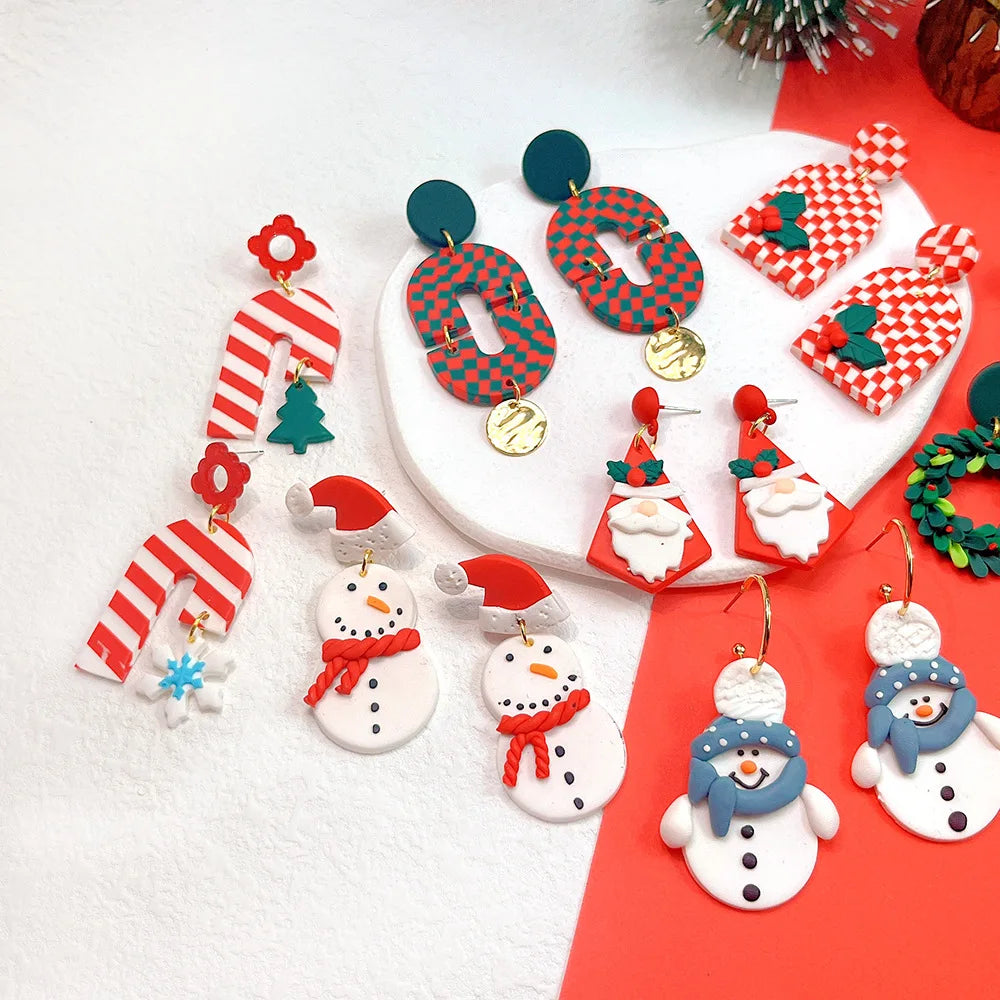 Fashion New Hot Christmas Earring Jewelry Polymer Clay Earrings Cute Santa Claus Christmas Tree Rainbow Earring Jewelry Gift