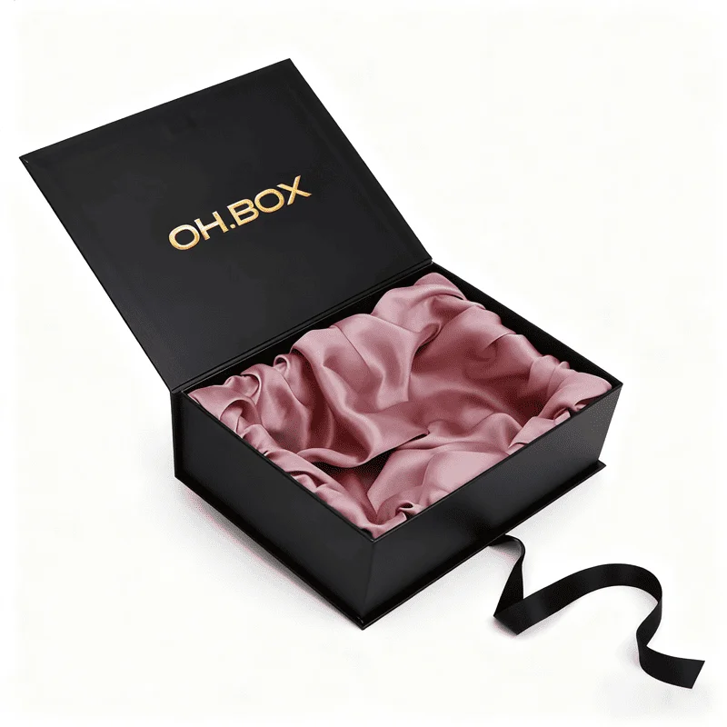 Manufacturer Directly Wholesale Cardboard Packaging Box Custom Brand Logo Black Color Luxury Magntic Gift Box with Ribbon Closed