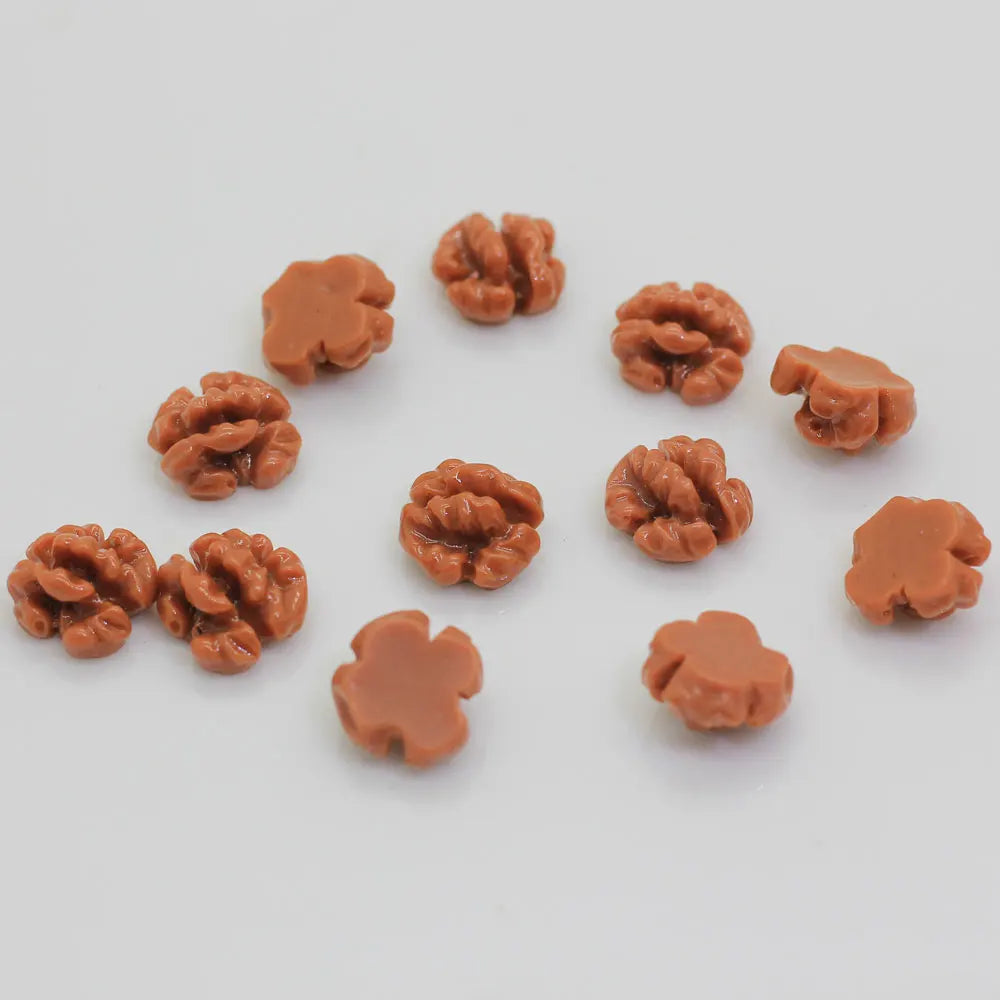 100Pcs Hot Selling Small Walnut Resin Cabochon Pecan Charms for Scrapbooking Slime Charms Crafts Making Hair Bow DIY