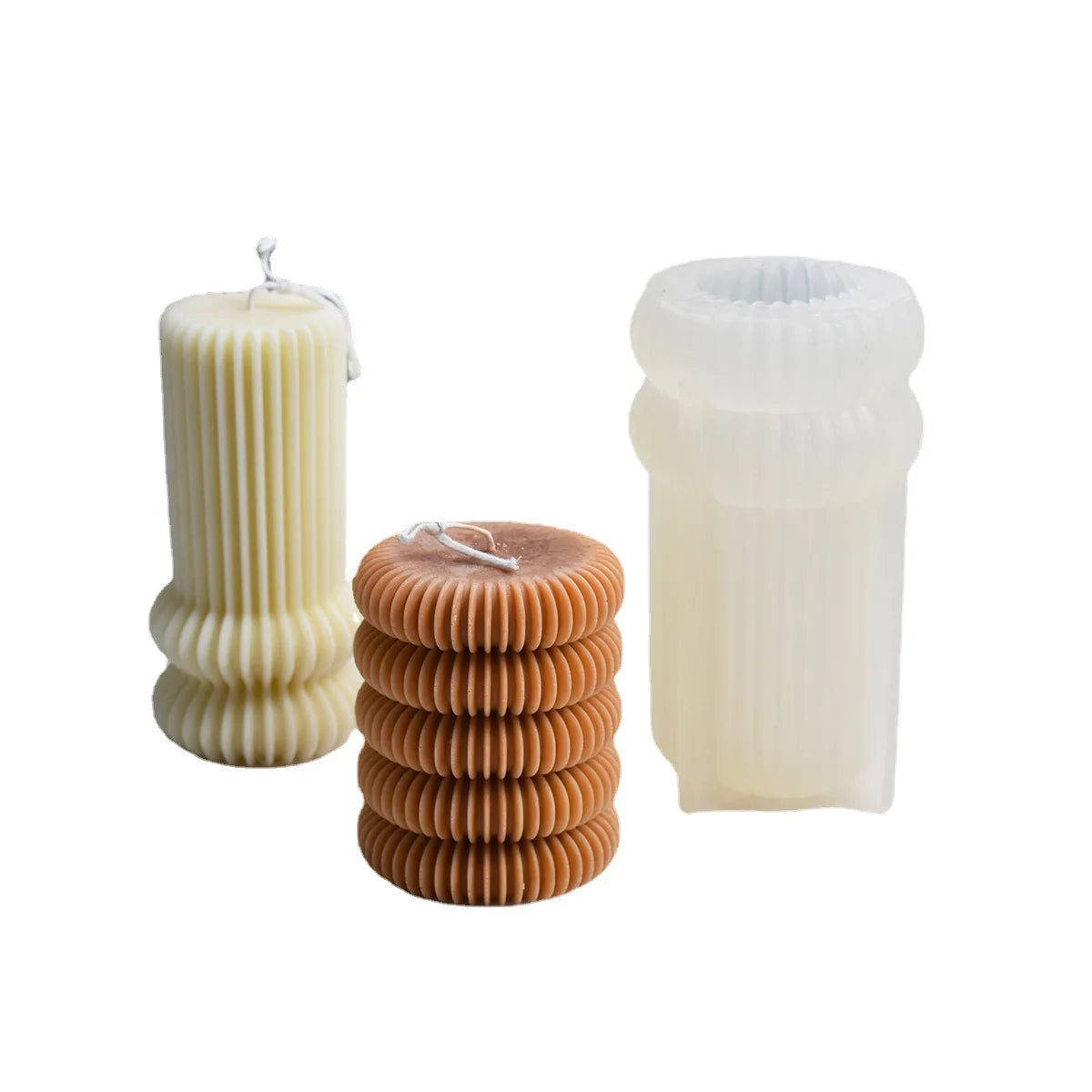 DIY  Home Decoration Cylinder Candle Molds 3D Geometric Striped Column Silicone Candle  Mold for Aromatherapy Candle Soap Making