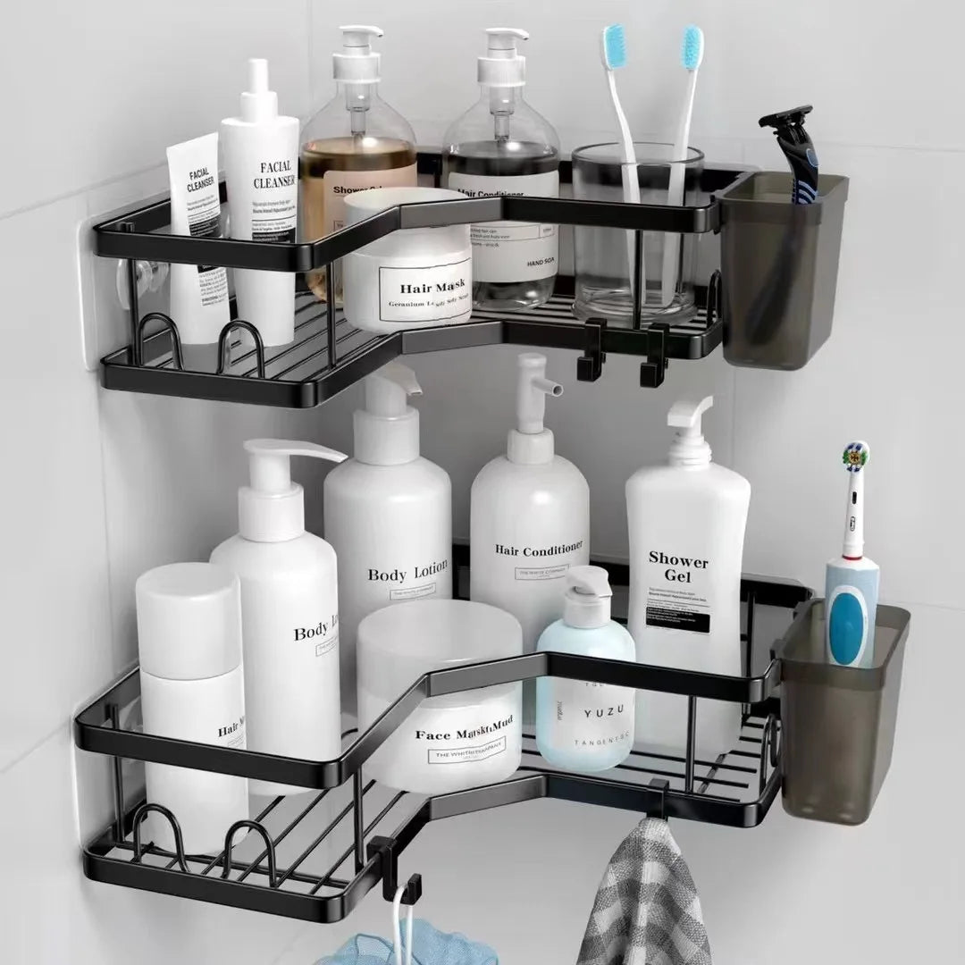 Metal and Wood Bathroom Storage Shelf Perforation-Free Kitchen Wall Rack for Toilet Home Garage Pot Use