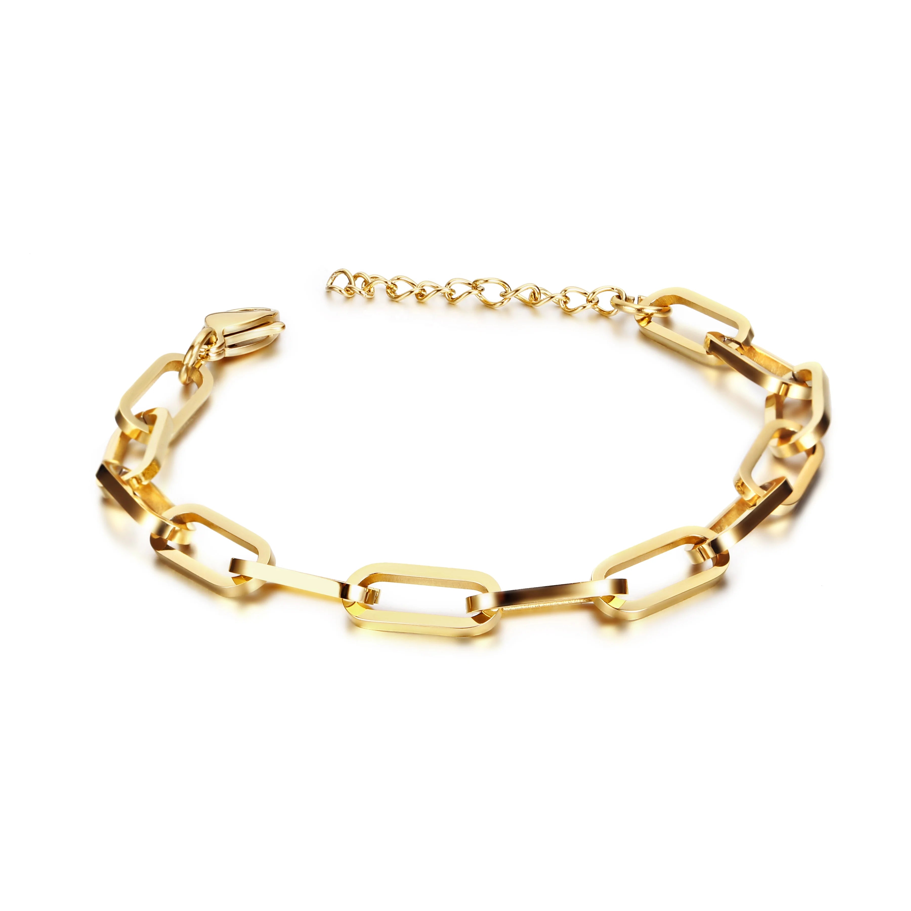 Punk Vintage Jewelry Adjustable Chain Chunky Rectangle Stainless Steel Chain Link Bracelet  Jewelry for Men