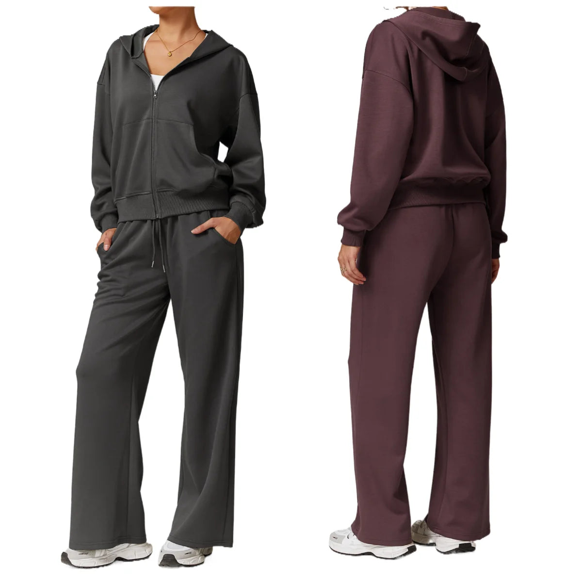Womens 2 Piece Outfits 2024 Sweatsuit Set Track Suits Hoodie Sweatshirts Wide Leg Sweatpants With Pockets Hoodies Set