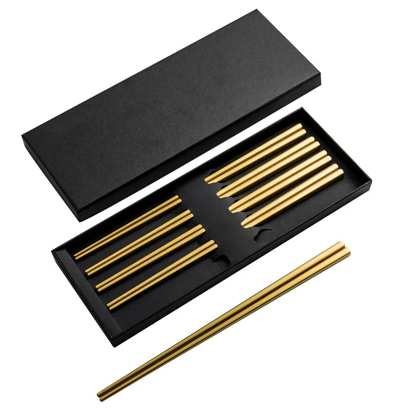 304 Stainless Steel Chopsticks Set 23cm Titanium Chopsticks Metal Eco-Friendly 5pairs Set with Gift Box