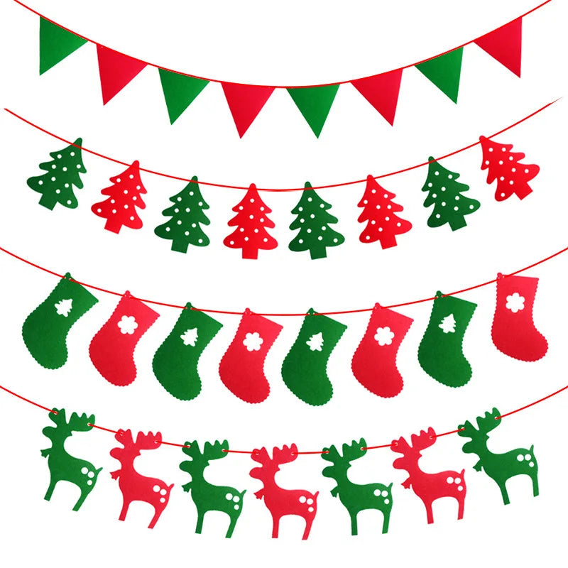 Wholesale Creative Shaped Indoor Garden Felt Xmas Pennant Christmas String Hanging Flag for Festive Decoration