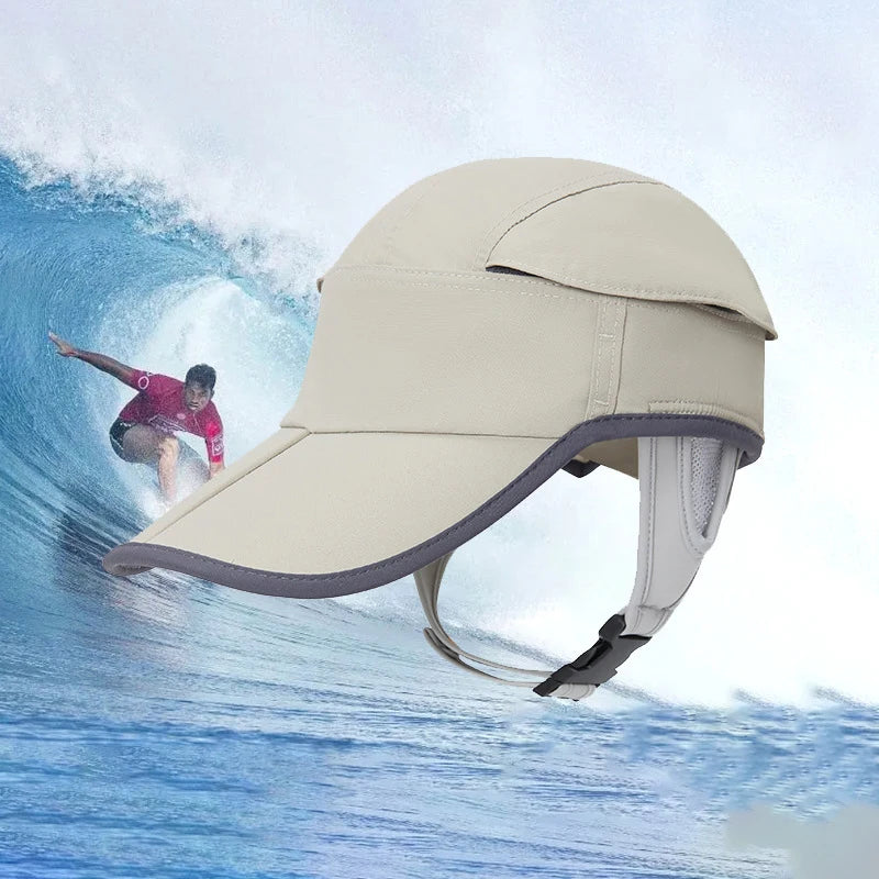 Wholesale Outdoor UV Protection Foldable Surf Cap Quick Dry Nylon Surf Hat With Chin Strap