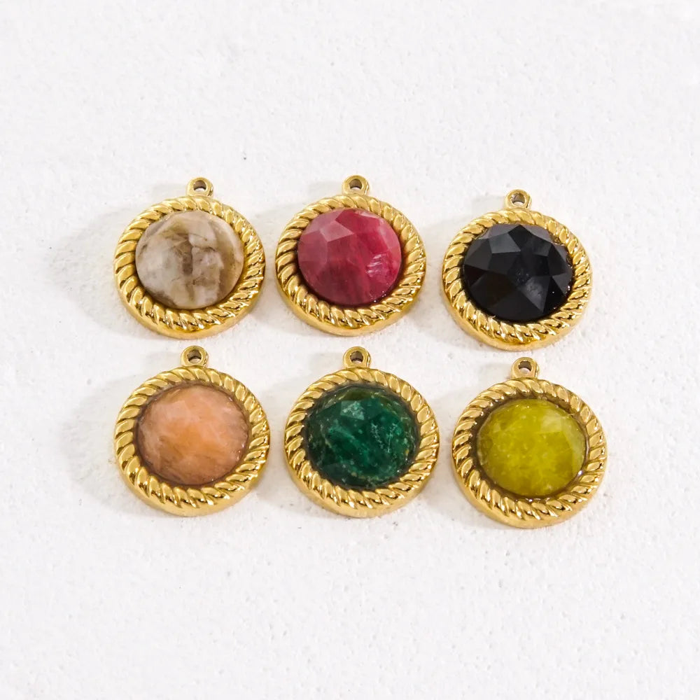 Wholesale Women Fashion Jewelry Making Diy 14K Gold Plated Stone Pendant Stainless Steel Natural Gemstone Charms