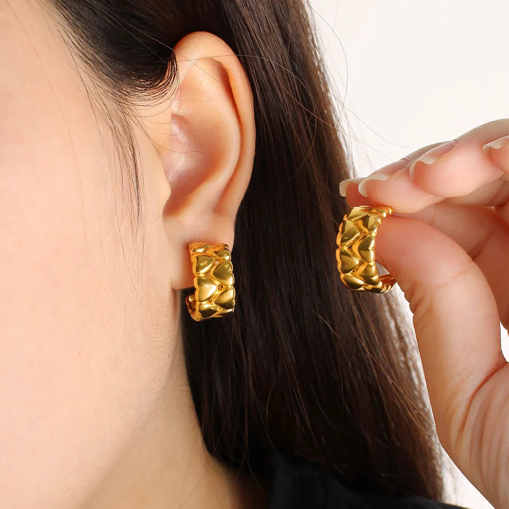 Hot Sale Love Shape Double Layer Heart Shape Stainless Steel C Shape Earrings