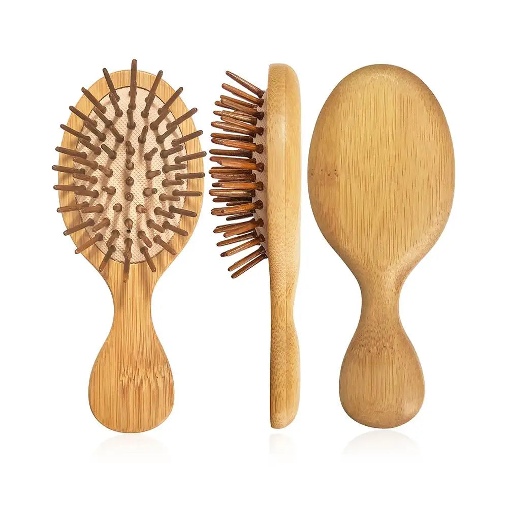 Custom Logo Handmade Professional Mini Bamboo Cushion Massage Hair Brush Fashionable Portable Paddle Detangle Air Brush Styling