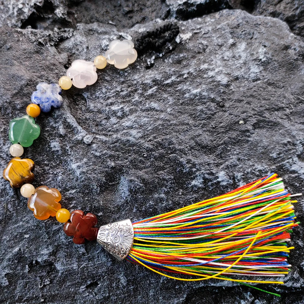 2026 Seven Chakra Pendant Natural Stone Colorful Seven Chakra Irregular Pendant Energy Stone Car Pendant