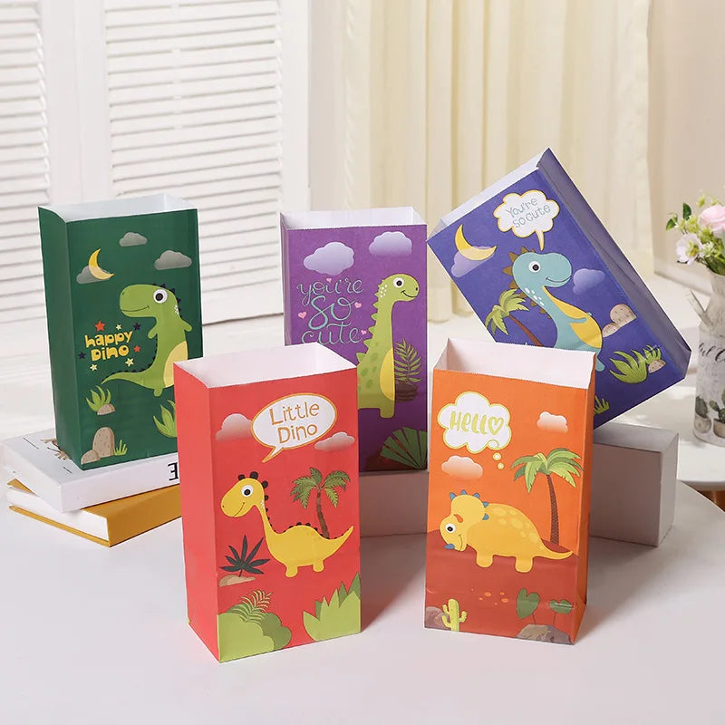 Custom Party Favor Colorful Goody Dinosaur Goodie Candy Paper Gift Bag for Kids Birthday Party