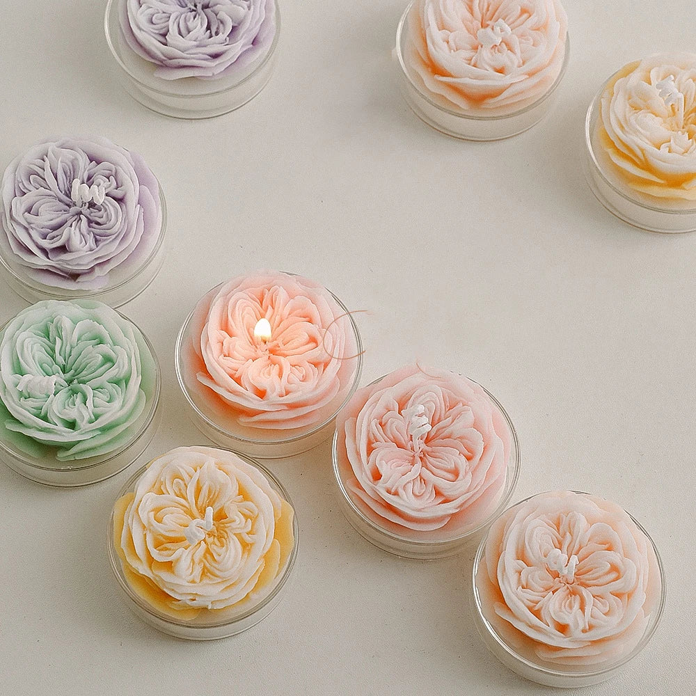 Wholesale Custom Logo Wedding Multi-color Scented Candles Soy Paraffin Wax Rose Shaped Aroma Candle Scented Candles