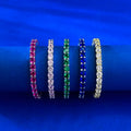 925 Sterling Silver Red / Blue / Green Thin Fashionable and Unique Slab Diamond and Zirconia Ring