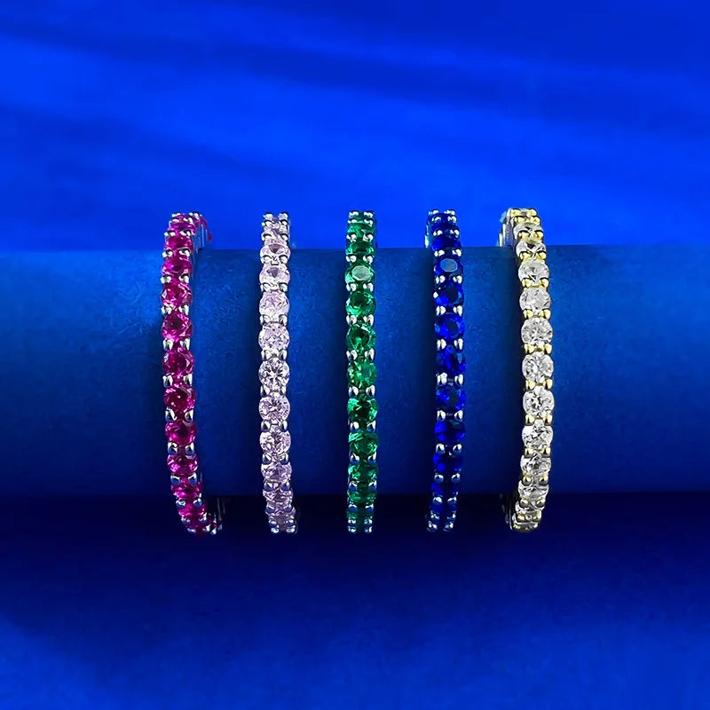 925 Sterling Silver Red / Blue / Green Thin Fashionable and Unique Slab Diamond and Zirconia Ring