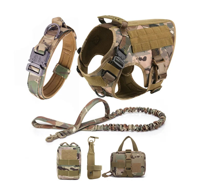 QUCHONPET Dog Accessories Outdoor Travel Set Dog Harnesses Collars Leashes 6 Piece Set Tactical Training Harness for Large Dogs