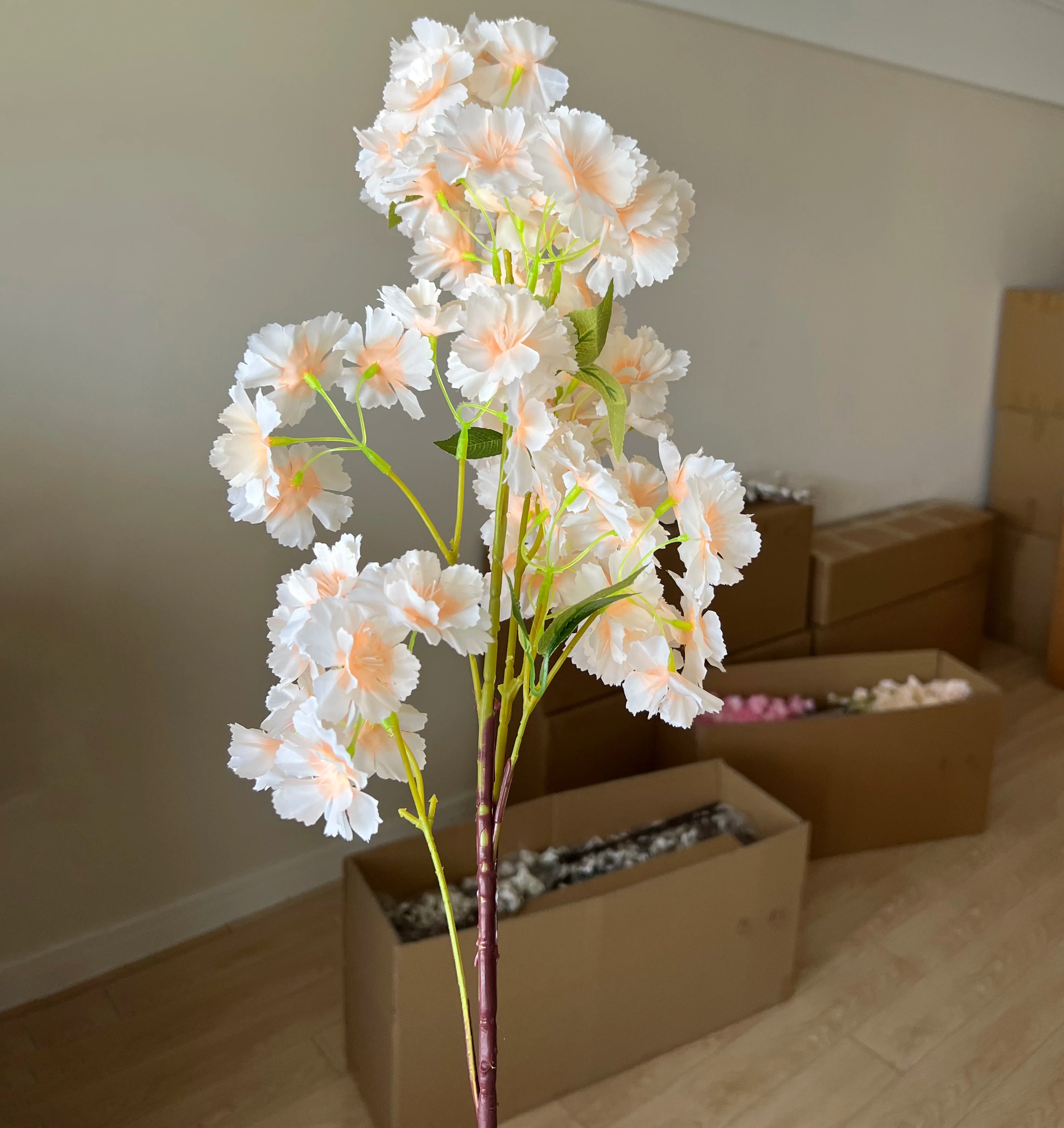 E-L040 Factory Wholesale Silk Artificial Cherry Blossom Stems Flowers Cherry Blossom Branches for Wedding Decoration
