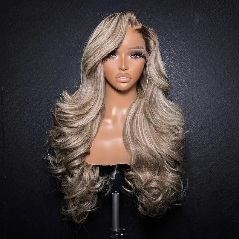 13*4 HD Full Lace Frontal Human Hair Glueless 9*6 Lace Closure Wig M Hairline Highlight Ash Blonde Vietnamese Hair Ombre #1b