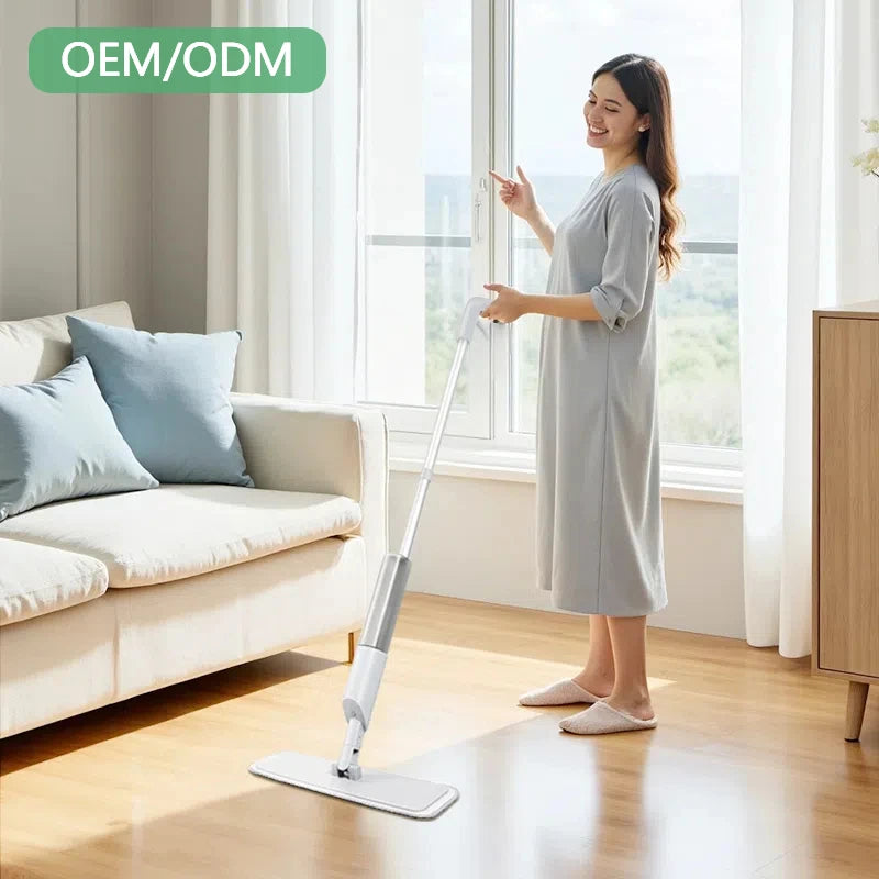 2-in-1 Microfiber Spray Mop Set Flat Magic Mop Head Telescopic Aluminum Pole Easy Household Cleaning Rectangle Pattern Boxed
