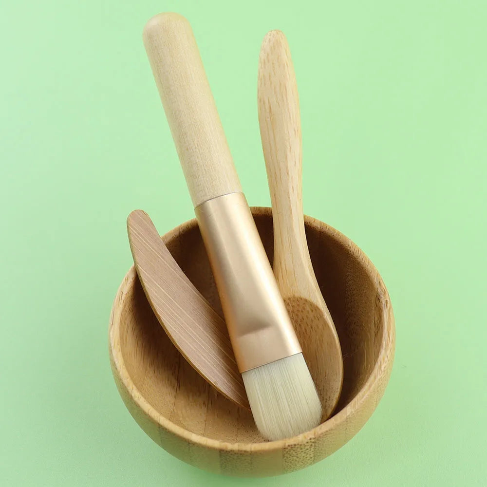 Cute Mini DIY Eco-friendly Bamboo Facial Mask Clay Cream Mixing Bowl & Brush Spatula Spoon Set for Face Skin Care Beauty Tool