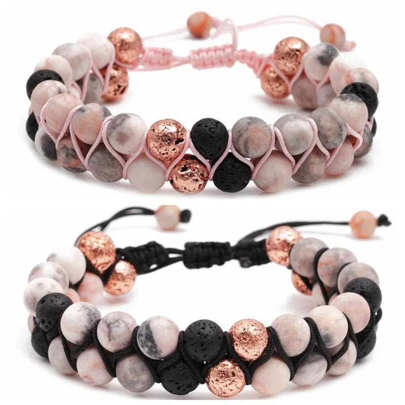 Top Sale Wholesale Natural Crystal Bead Healing Stress Anxiety Relief Pink Zebra Jasper Beaded Bracelet