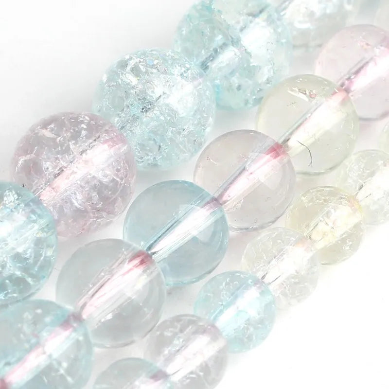 Wholesale Round 6mm/8mm/10mm Transparent Colorful Cracked Glass Beads 38cm Strand for Jewelry Making DIY