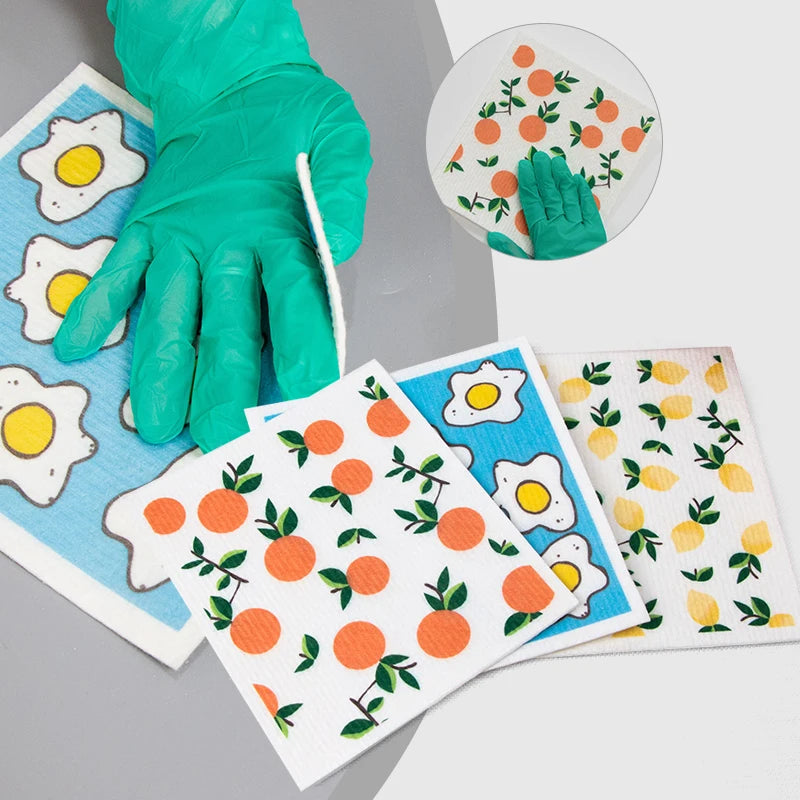Custom Design Fruit Floral Eco-friendly Kitchen Swedish Dishcloth Quick-dry Biodegradable Reusable Cellulose Sponge Cloths