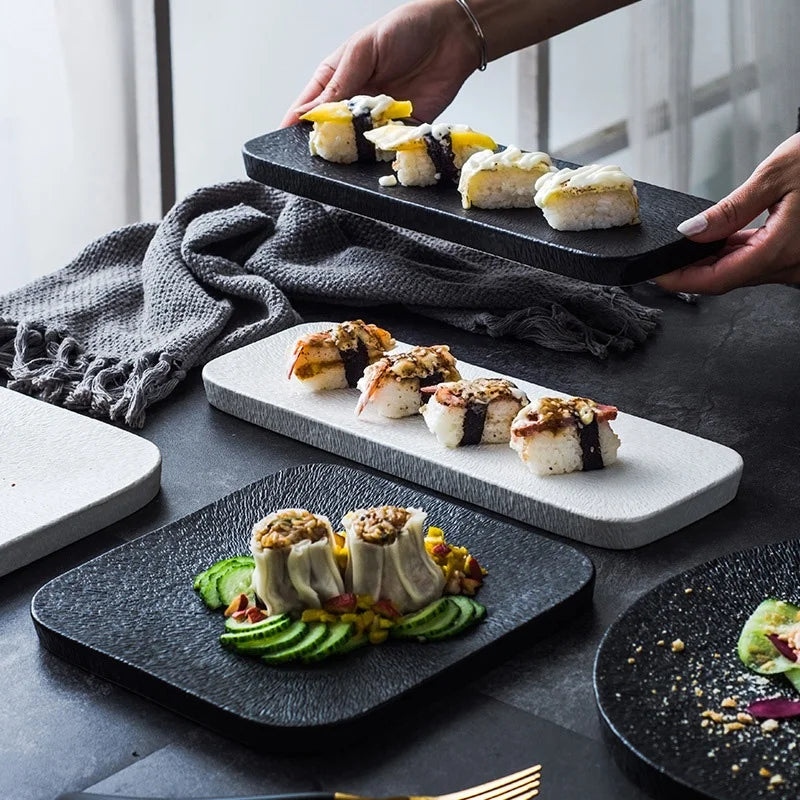 Ceramic Plates Dish Set Frosted Stone Texture Lunch Dessert Salad Pasta Steak Serving Plate Restaurant Dinnerware