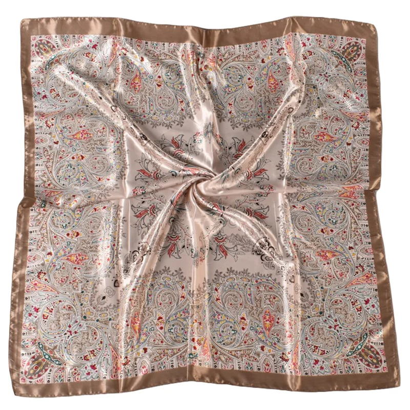 Factory Customized New Fashion 90% Satin Printed Polyester Square Scarves Big Cashew Flower like Silk Wholesale Spot Supply
