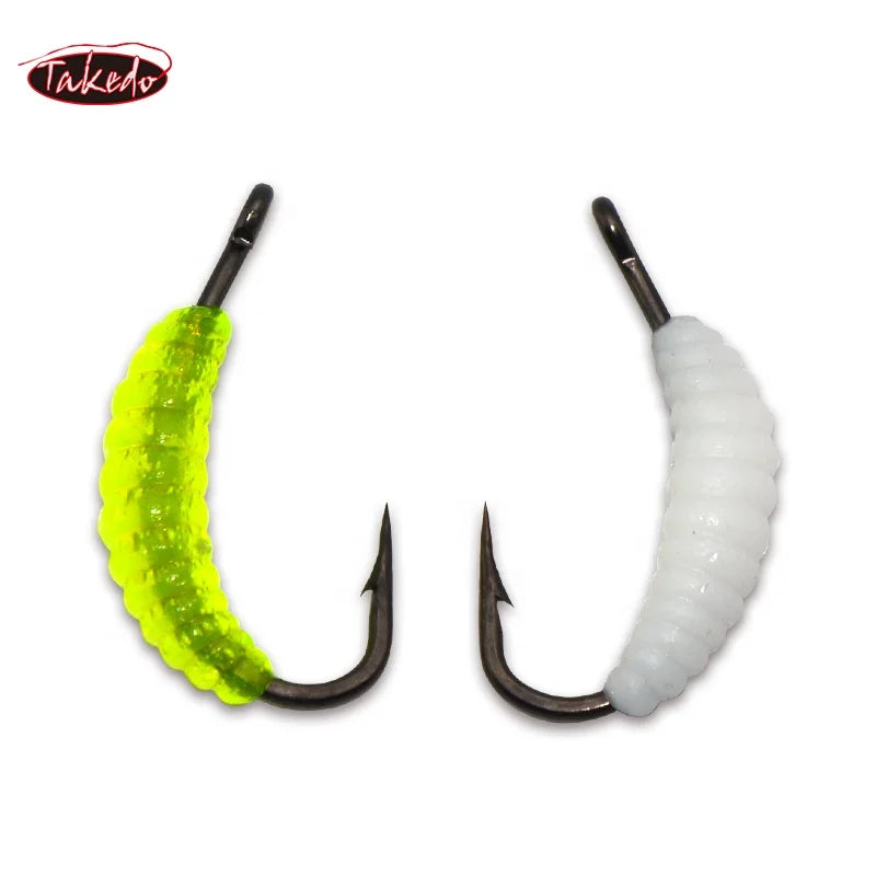 TAKEDO TK14 12pcs Per Bag Carp Fishing Maggot Bait Grub Soft Lure Baits Lifelike Smell Bread Worms Fly Fishing Lure With Hook 2#